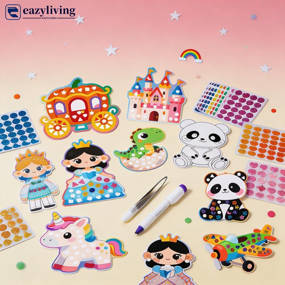 EAZYLIVING Crianças DIY Mosaico Adesivos Artesanato Kit Princesa Animal Tráfego Tema Espelho Graffiti Pintável Brinquedo