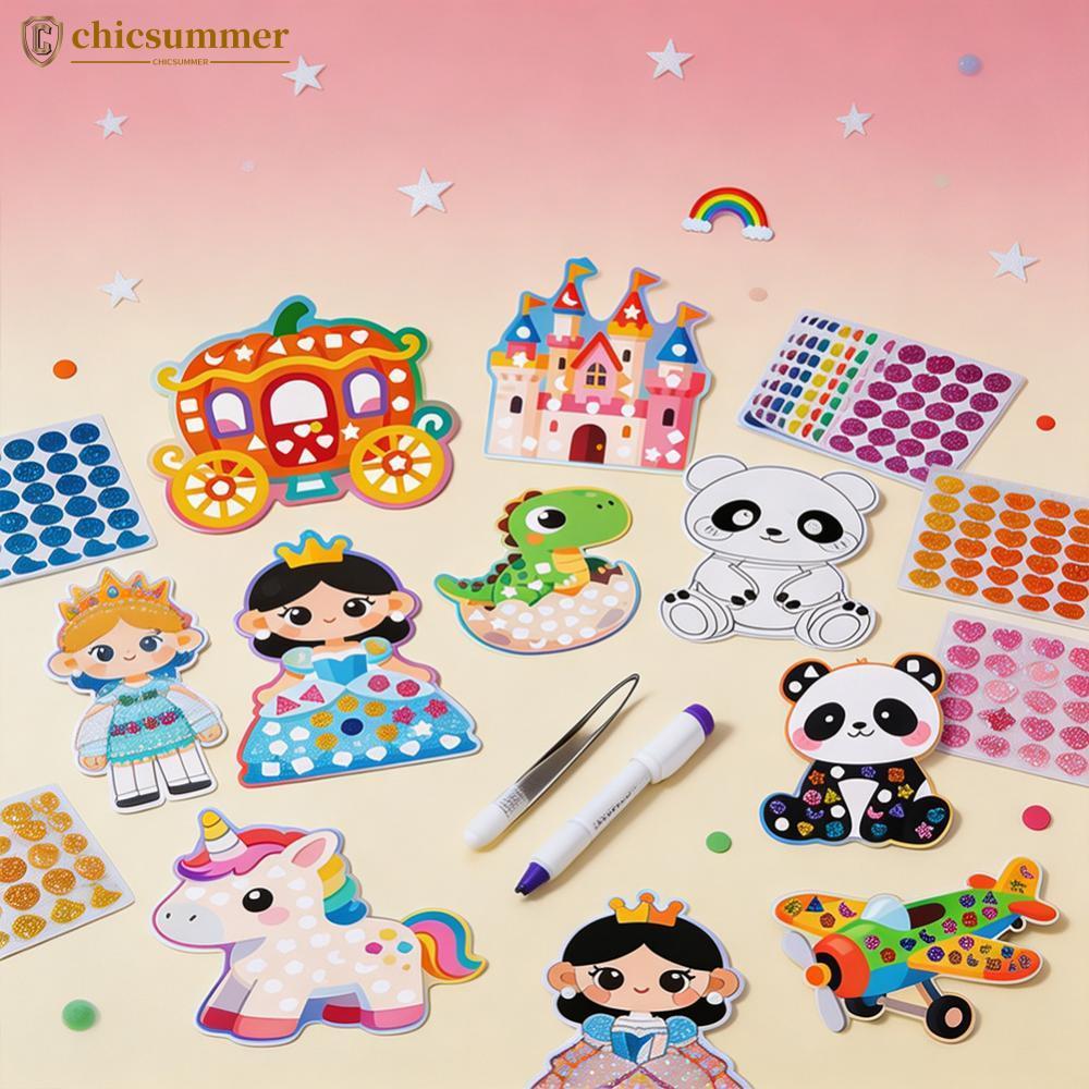 CHICSUMMER Crianças DIY Mosaico Adesivos Artesanato Kit Princesa Animal Tráfego Tema Espelho Graffiti Pintável Brinquedo