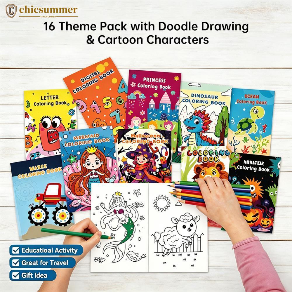 CHICSUMMER Crianças Dos Desenhos Animados Livro De Colorir Para 3-8 Anos Animal Veículo Princesa Tema Pintura Graffiti A
