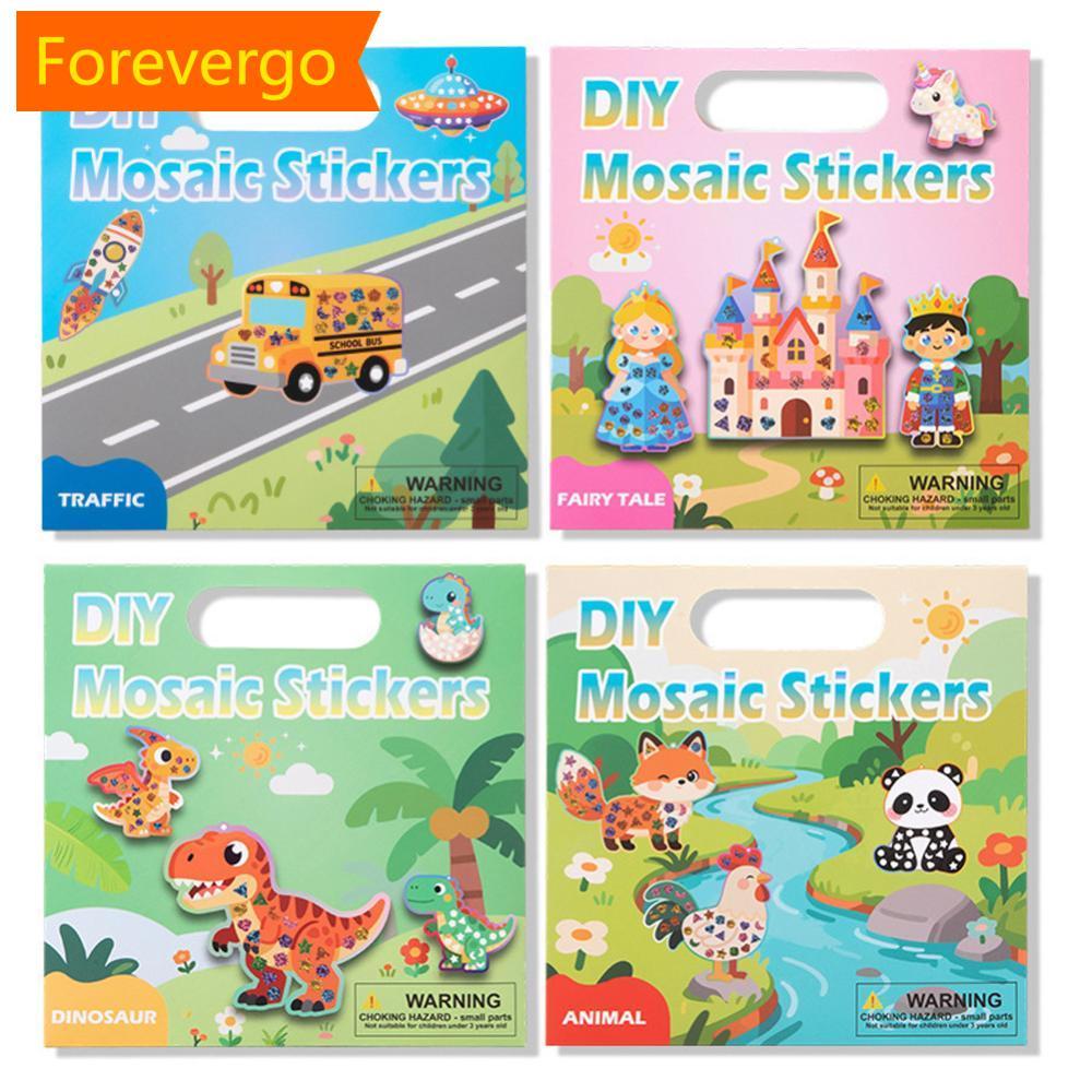 forevergo Crianças DIY Mosaico Adesivos Artesanato Kit Princesa Animal Tráfego Tema Espelho Graffiti Pintável Brinquedo