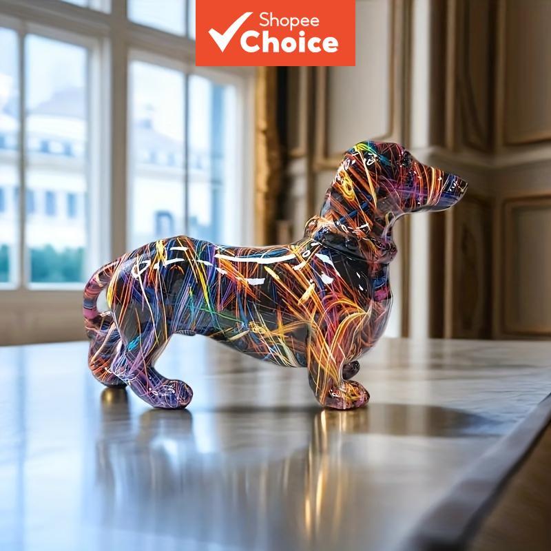 Criativo Arco-Íris Graffiti Dachshund Escultura Artística Colorida Arte Animal Na Moda Decoração De Casa Para Sala De Es