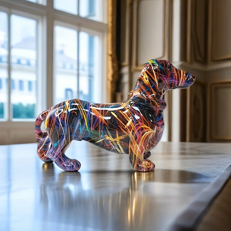 Criativo Arco-Íris Graffiti Dachshund Escultura Artística Colorida Arte Animal Na Moda Decoração De Casa Para Sala De Es