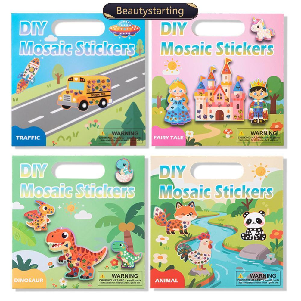 BEAUTYSTARTING Crianças DIY Mosaico Adesivos Artesanato Kit Princesa Animal Tráfego Tema Espelho Graffiti Brinquedo Educ