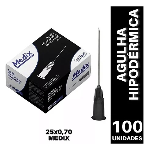 Agulha com Dispositivo de Segurança 22G - Caixa c/ 100 Unidades - Prevenção de Acidentes  MEDIX