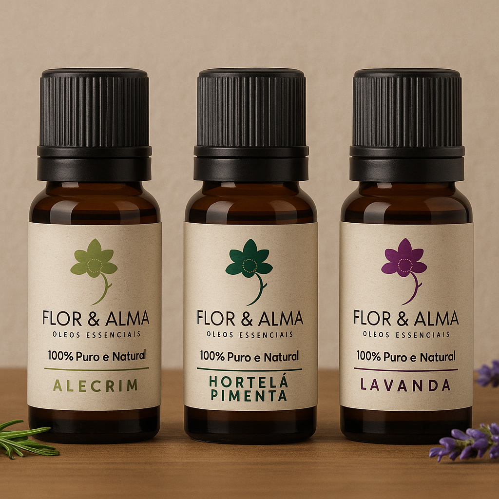 Kit Mais Pedido 3 óleos essenciais Alecrim Lavanda e Hortelã Pimenta