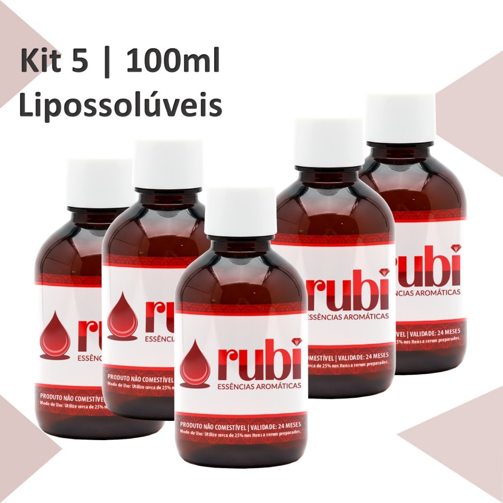 KIT 5 Essências Lipossolúveis 100ml - Concentrada para Velas, Sabonetes e mais - Alta Fixação