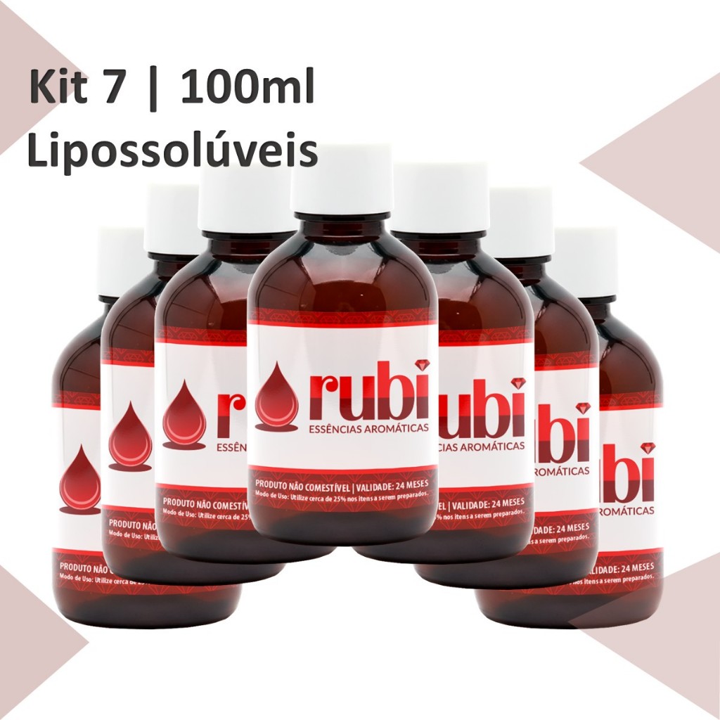 KIT 7 Essências Lipossolúveis 100ml - Concentrada para Velas, Sabonetes e mais - Alta Fixação