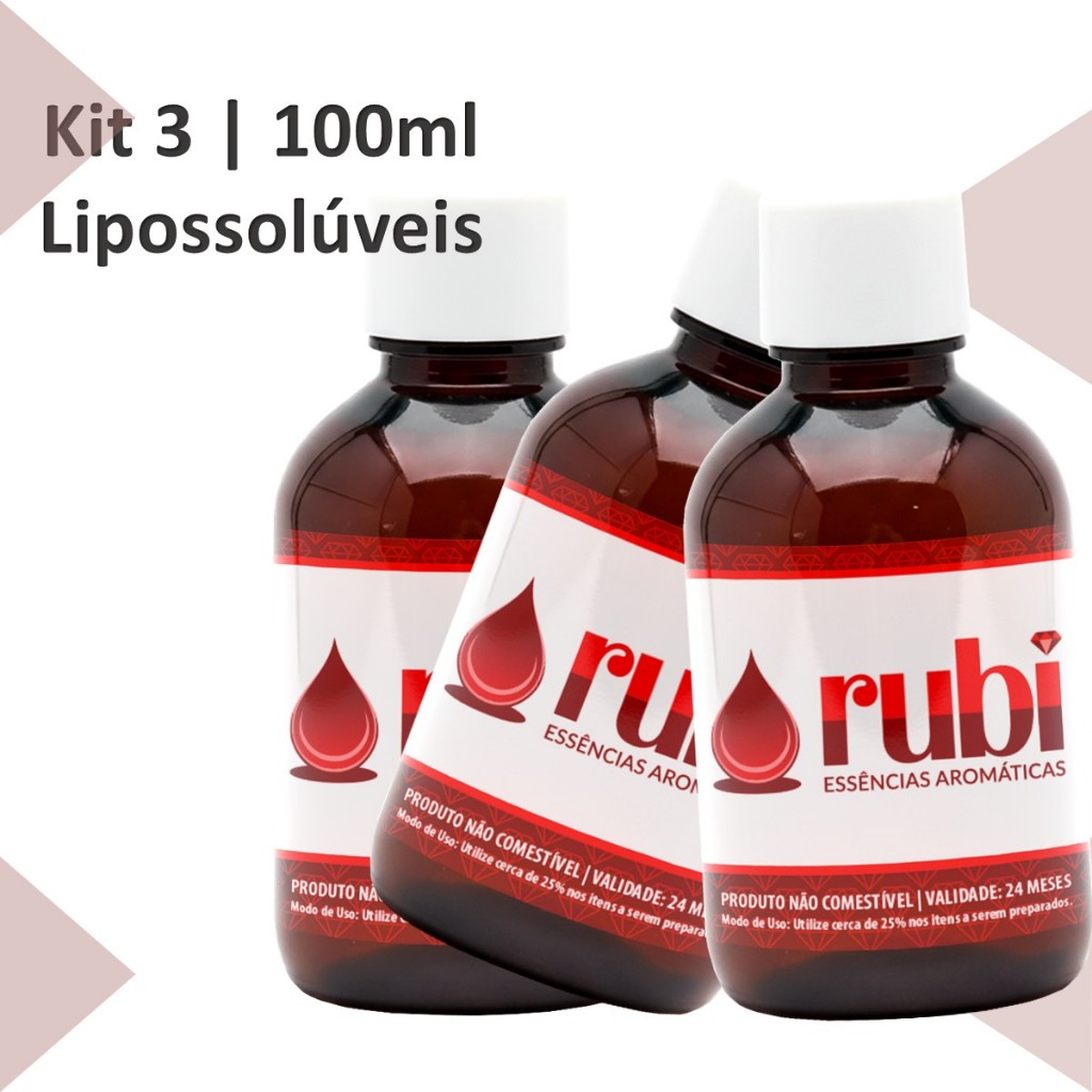 KIT 3 Essências Lipossolúveis 100ml - Concentrada para Velas, Sabonetes e mais - Alta Fixação
