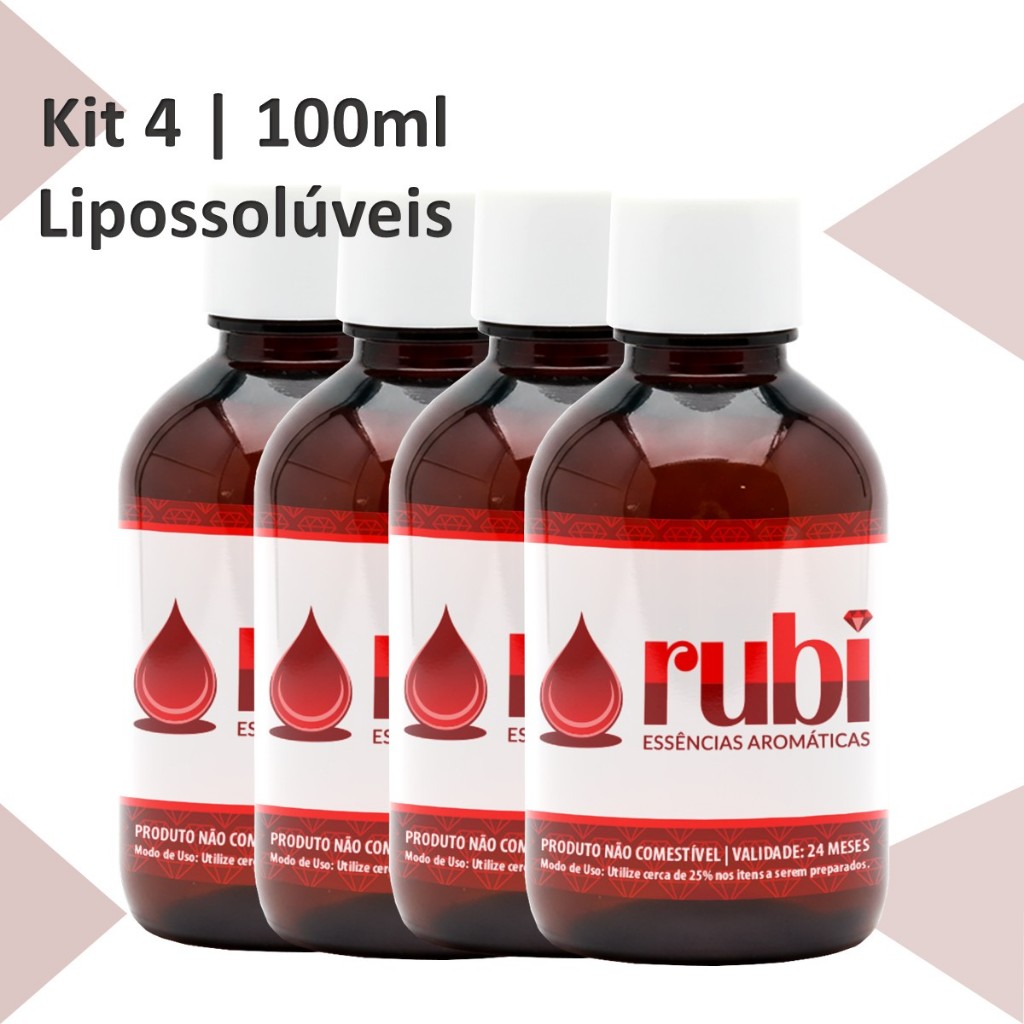 KIT 4 Essências Lipossolúveis 100ml - Concentrada para Velas, Sabonetes e mais - Alta Fixação