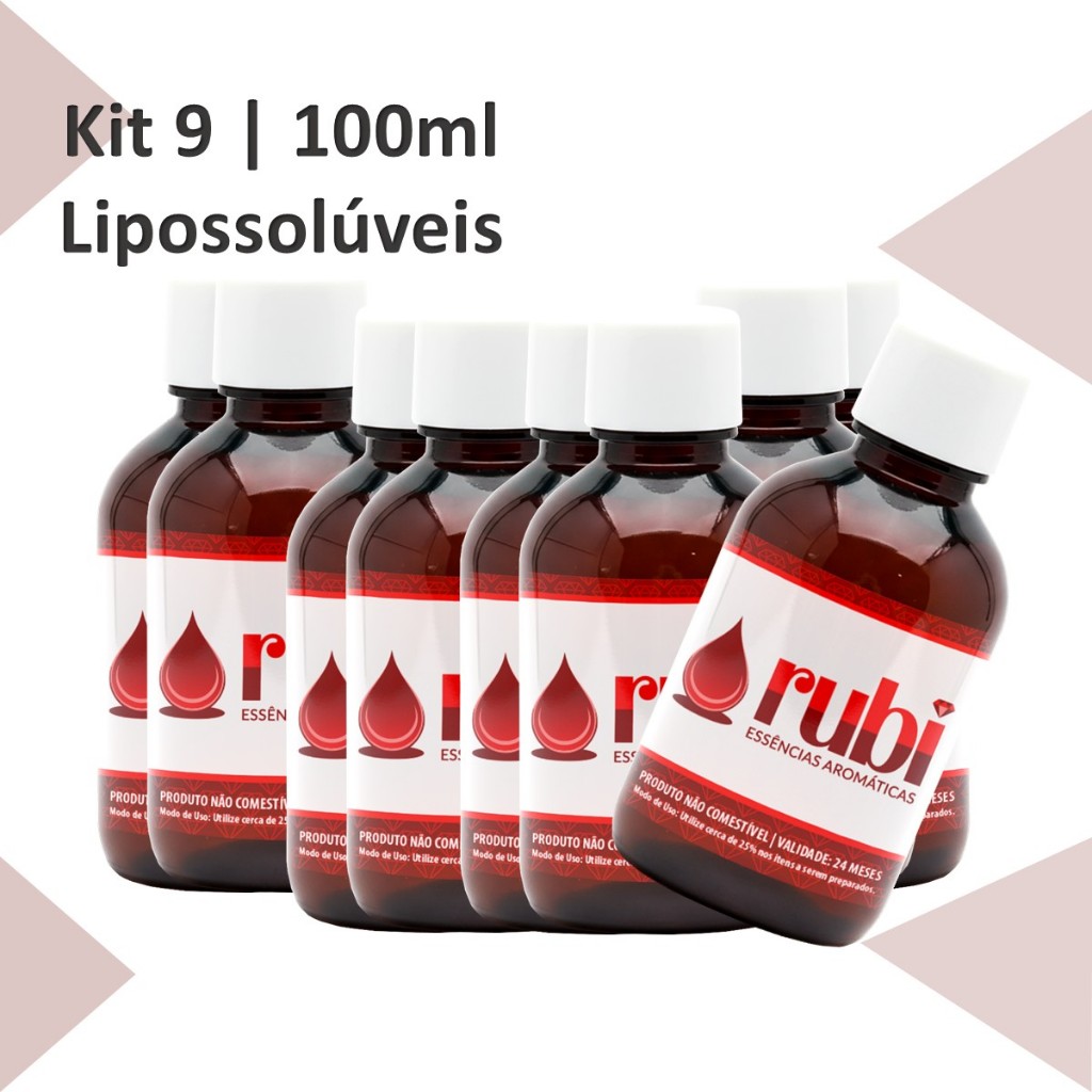 KIT 9 Essências Lipossolúveis 100ml - Concentrada para Velas, Sabonetes e mais - Alta Fixação