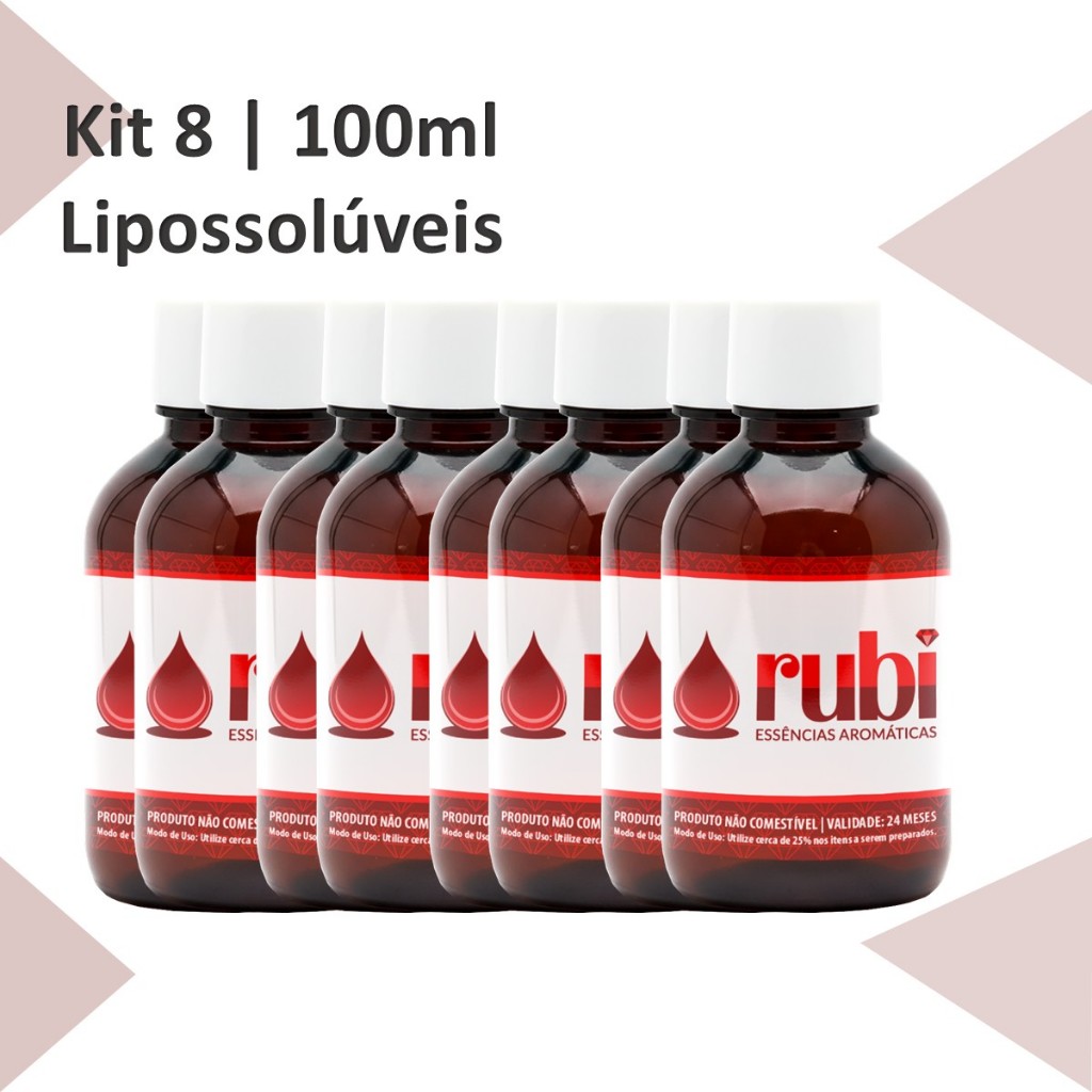 KIT 8 Essências Lipossolúveis 100ml - Concentrada para Velas, Sabonetes e mais - Alta Fixação