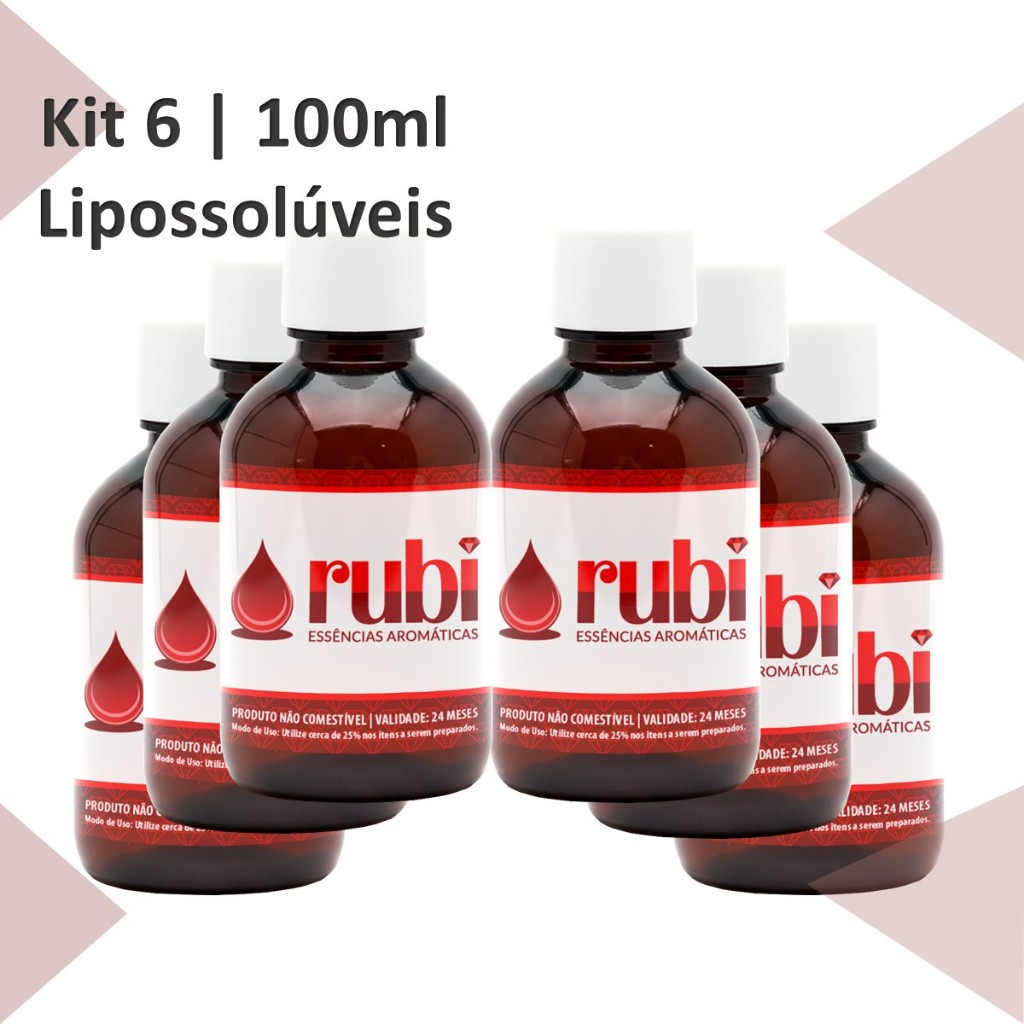 KIT 6 Essências Lipossolúveis 100ml - Concentrada para Velas, Sabonetes e mais - Alta Fixação