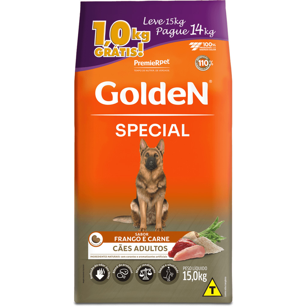 RAÇÃO GOLDEN SPECIAL CÃES ADULTOS FRANGO E CARNE PAGUE 14 LEVE 15KG