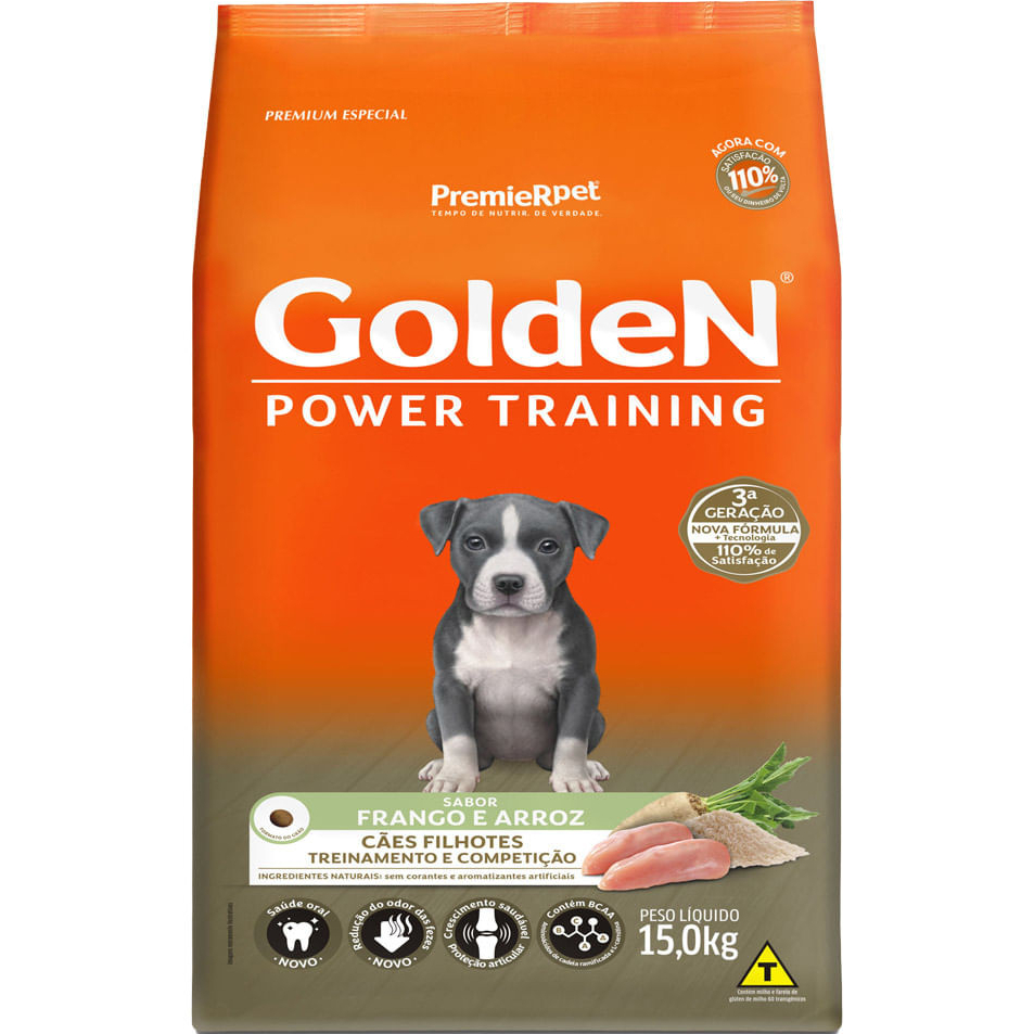 RAÇÃO GOLDEN POWER TRAINING CÃES FILHOTES FRANGO E ARROZ 15KG
