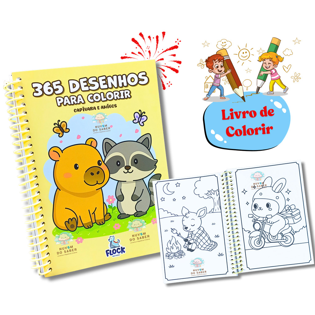 Livro Infantil 365 Desenhos para Colorir Capivara e Amigos - Espiral