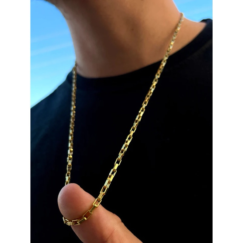 Conjunto Colar Corrente 60cm + Pulseira Italiano Estilo Cartier Tijolinho