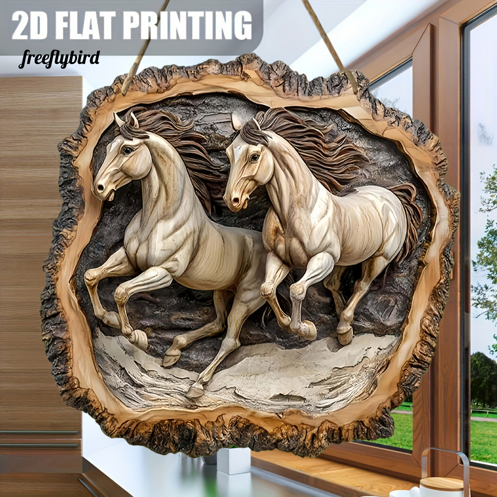 Horse Door Sign Wear-resistant Decoration Rustic 2d Wooden Ornament Bird Tree Welcome for Farmhouse Entryway Patio Room