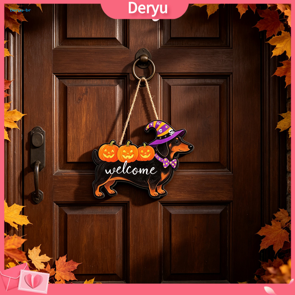 Halloween Door Hanger Holiday Pendant Ghost Wooden Sign with Witch Hat Pumpkin Cute Fall Indoor Outdoor Wall Decor for H