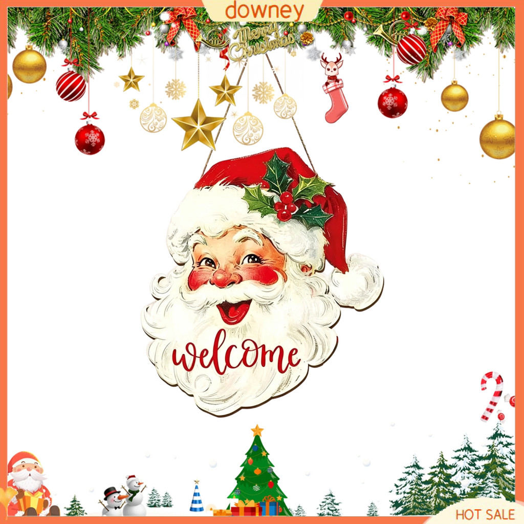 Christmas Wooden Hanging Sign 2d Santa Snowman Welcome Door Plaque Xmas Wall Ornament Holiday Decor for Front Porch Entr