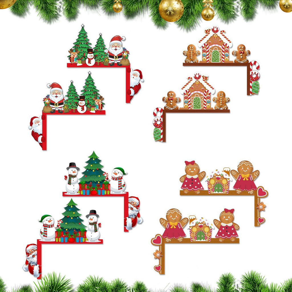 Christmas Door Corner Decoration Wooden Frame Topper Sign – Santa Snowman Gingerbread Man Holiday Decor for Home Party