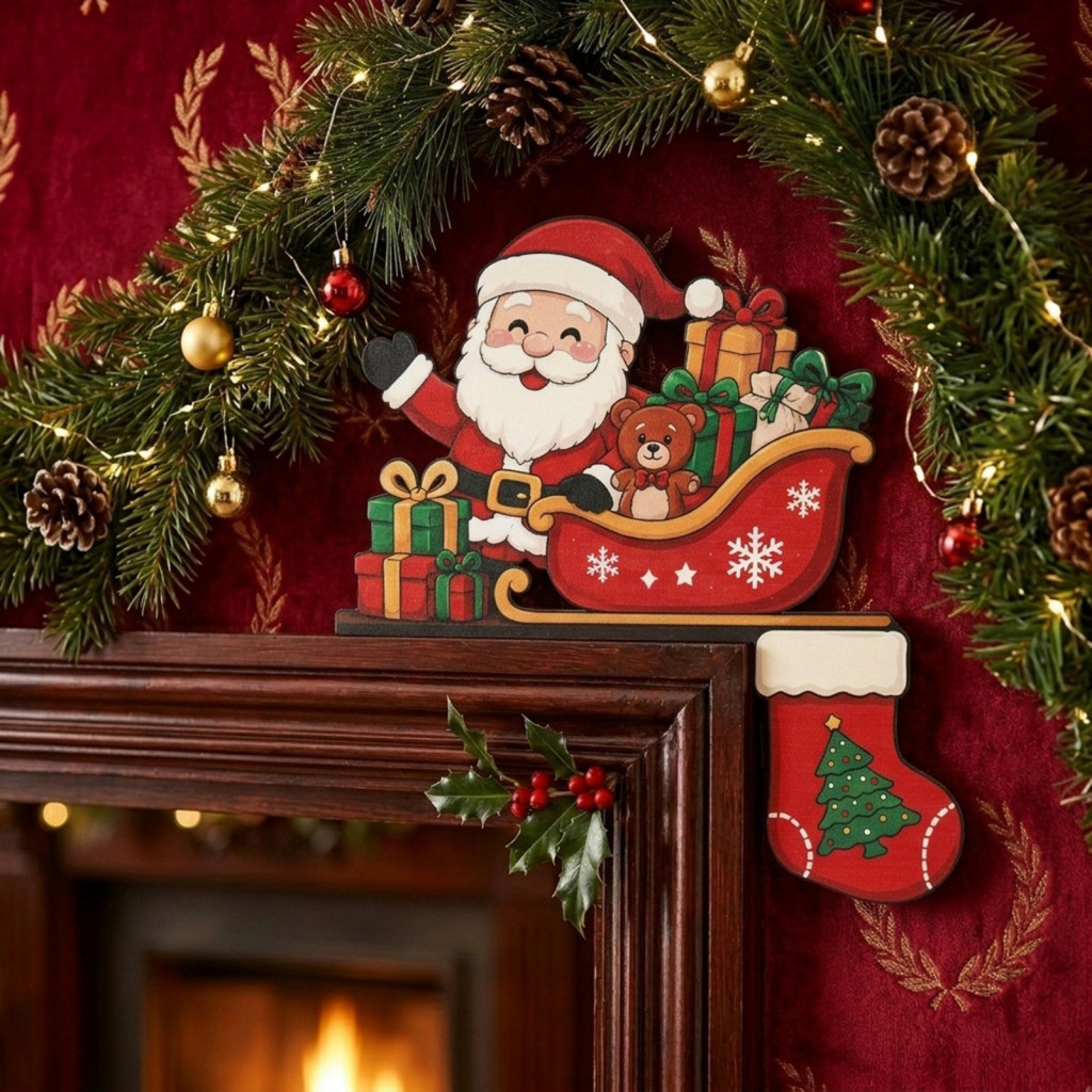 Christmas Door Corner Decorations Wooden Holiday Frame Sign Topper Stickers Festive L-shaped Decor for Home Bedroom Room