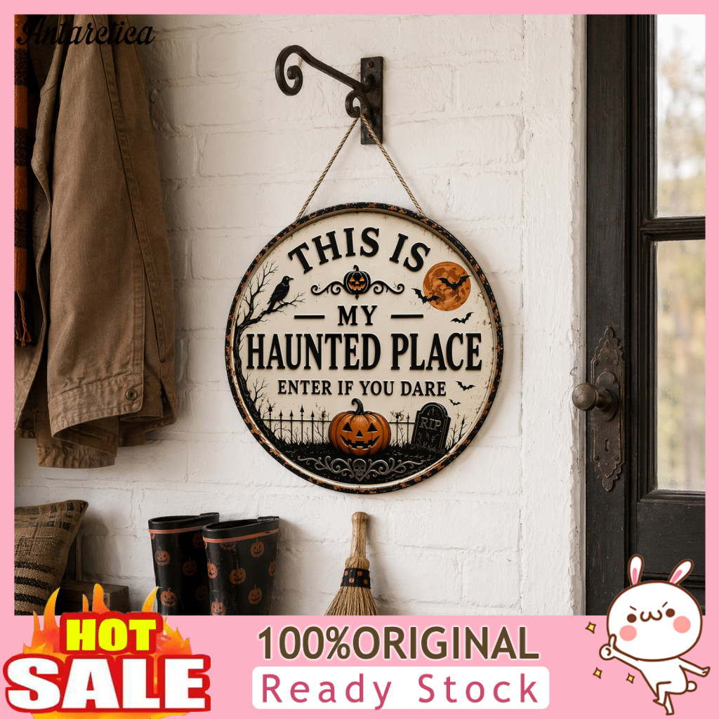 Halloween Door Sign Metal Decoration Haunted Festival Decorative Wall Art Plaque Spooky Hanging Decor for Home Party Per