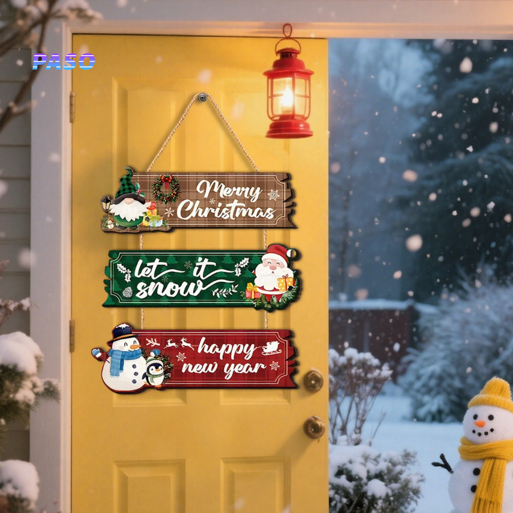 Winter Seasonal Home Ornament Christmas Door Hanging Sign Rustic Welcome for Front – Wooden with Lanyard Festive Holid