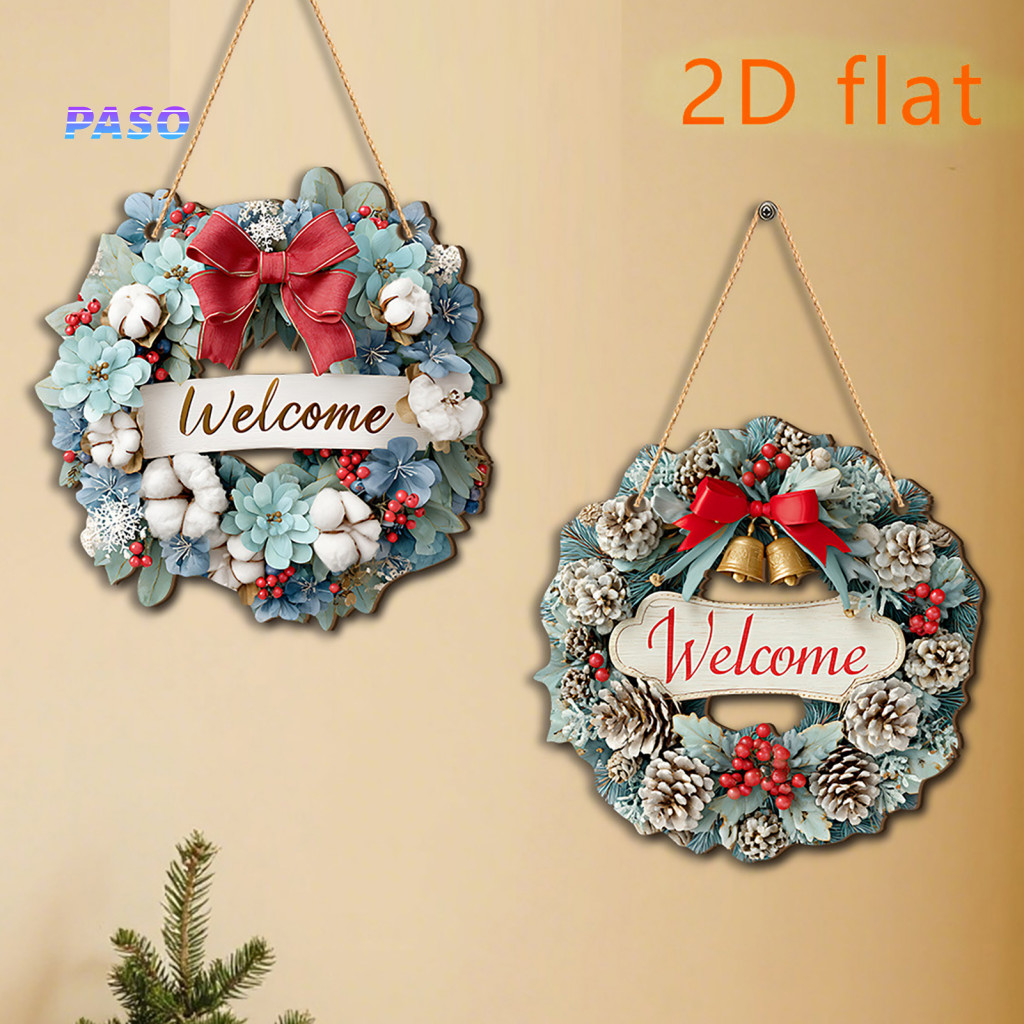Front Entrance Decoration Christmas Welcome Plaque Rustic Wooden Sign Farmhouse Round Hanging Door Decor Holiday Ornamen