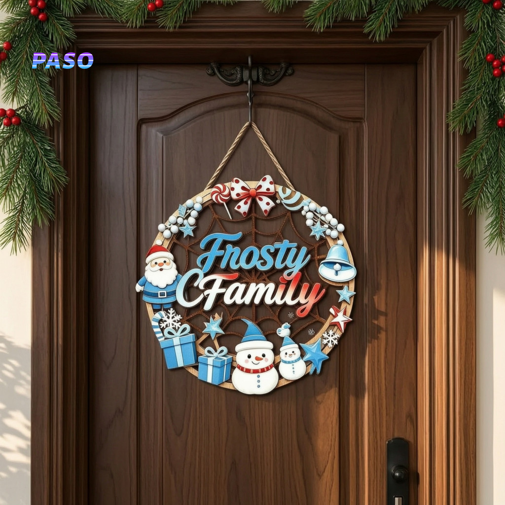 Xmas Tree Hanging Pendant Rustic Double-sided Christmas Door Sign Wooden Plaque for Front Indoor Outdoor Holiday Decorat