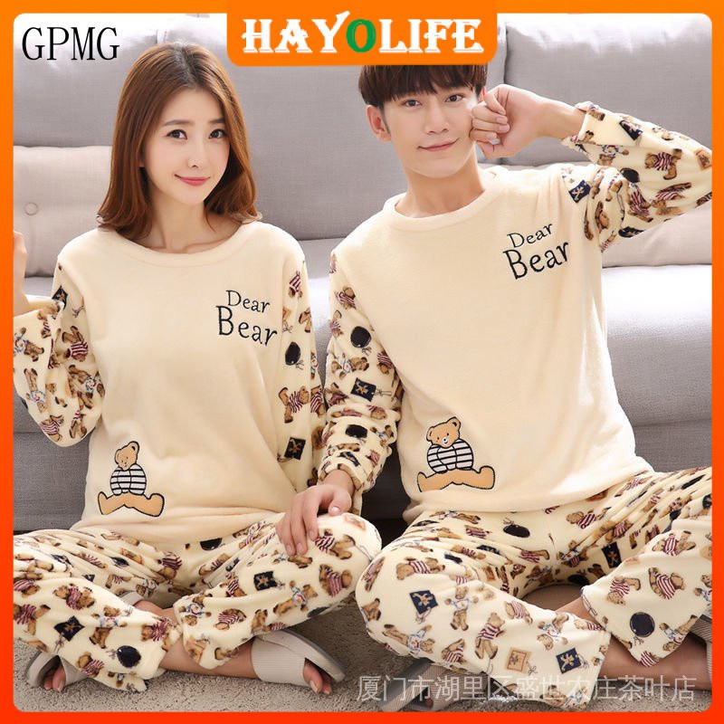 (Em Estoque, Promoção) Novo Estilo de Pijamas de Casal em Fleece Coral/Conjuntos de Roupas de Flanela para Mulheres Es B