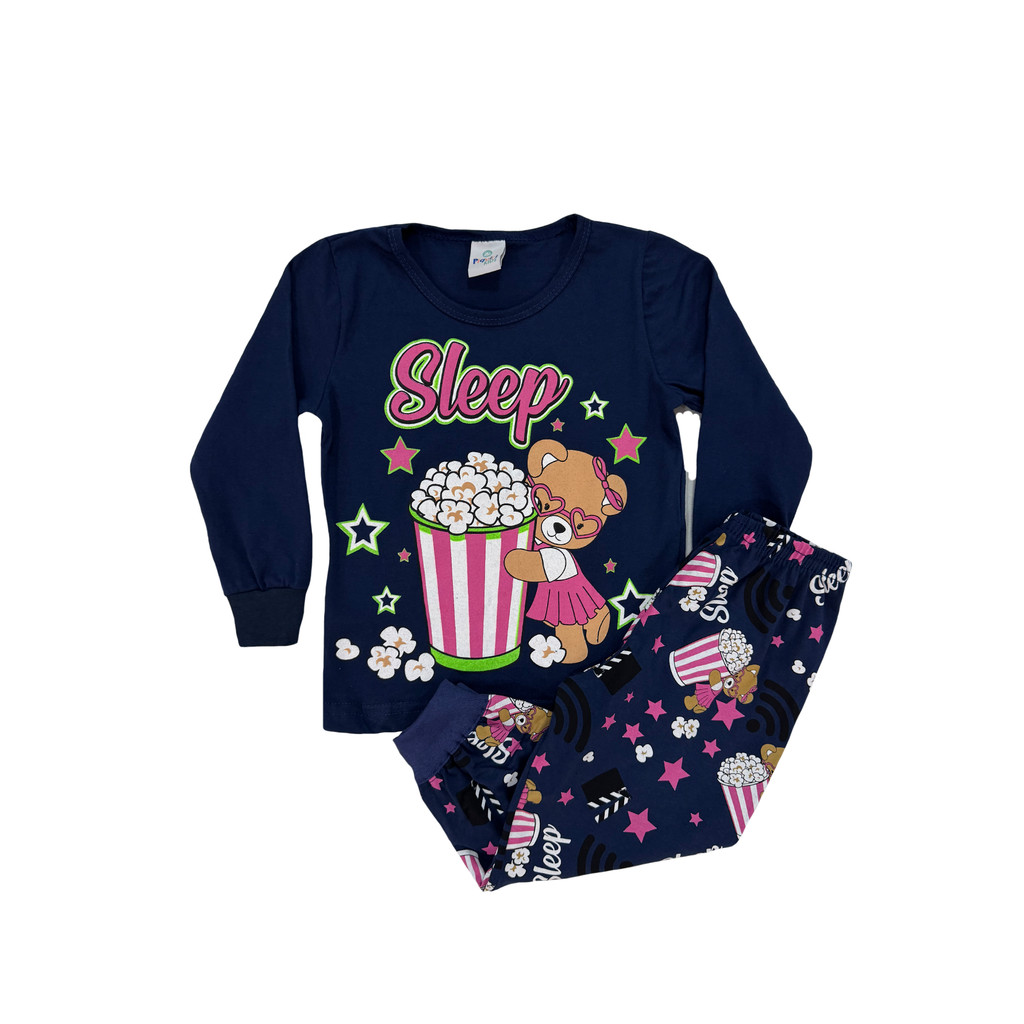 Conjunto Pijama Infantil Brilha no Escuro – Pipoca Divertida | Estilo, Conforto e Diversão para Noites Inesquecíveis