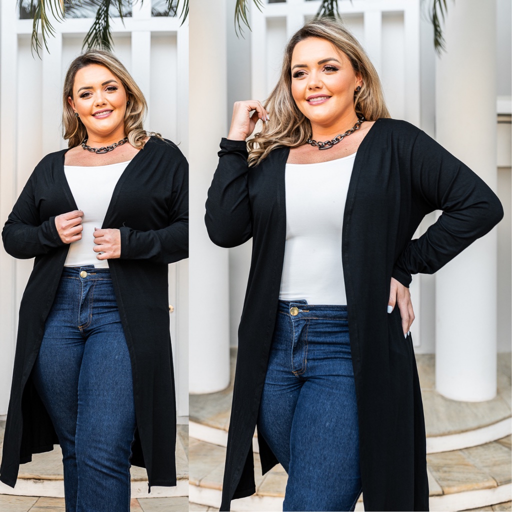 Sobretudo Longo Plus Size Feminino Social Básico Cardigan Kimono Moda Feminina Outono Inverno