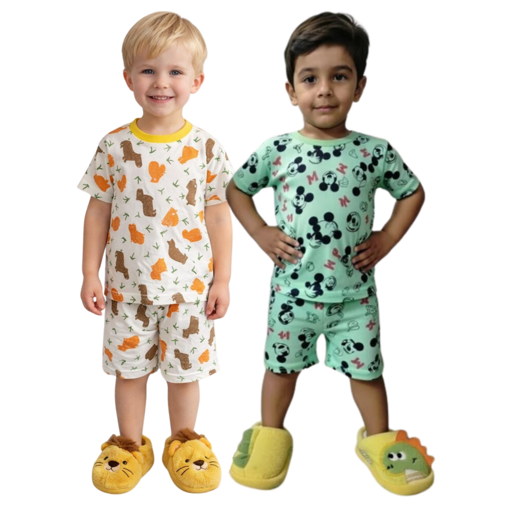 Kit 4 Peças Pijama Infantil Menino e Menina Malha Fria PV – 2 Conjuntos Conforto e Estilo