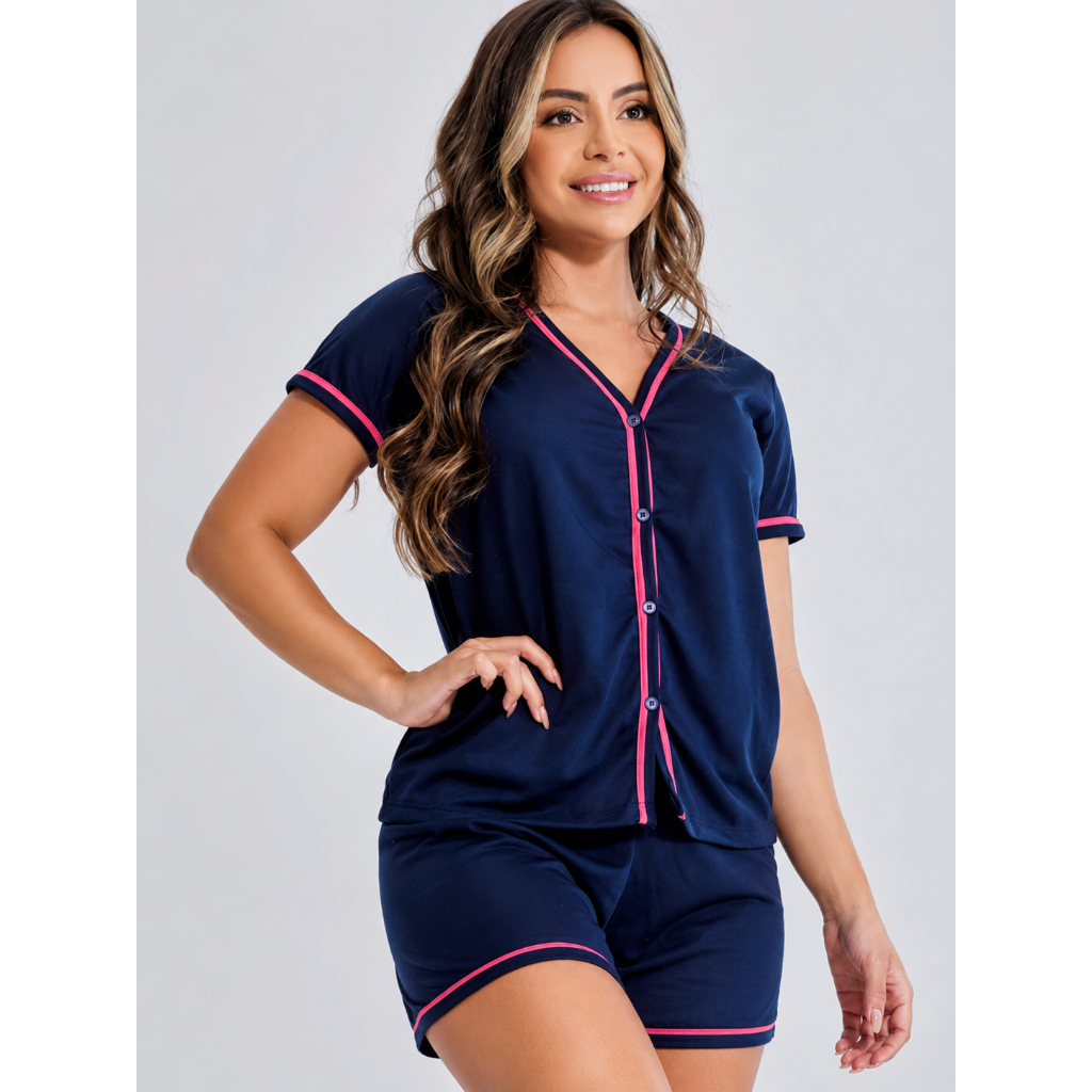 Promoção: Pijama curto de malha estilo blogueira e blusa de amamentação