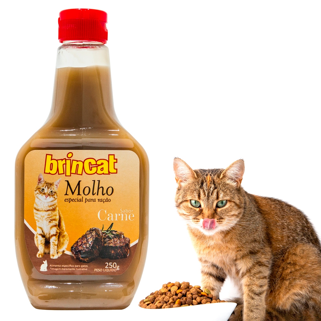 Molho Para Ração de Gatos Brincalhão 250g Sabor Carne | Deixa a Ração Mais Macia e Saborosa