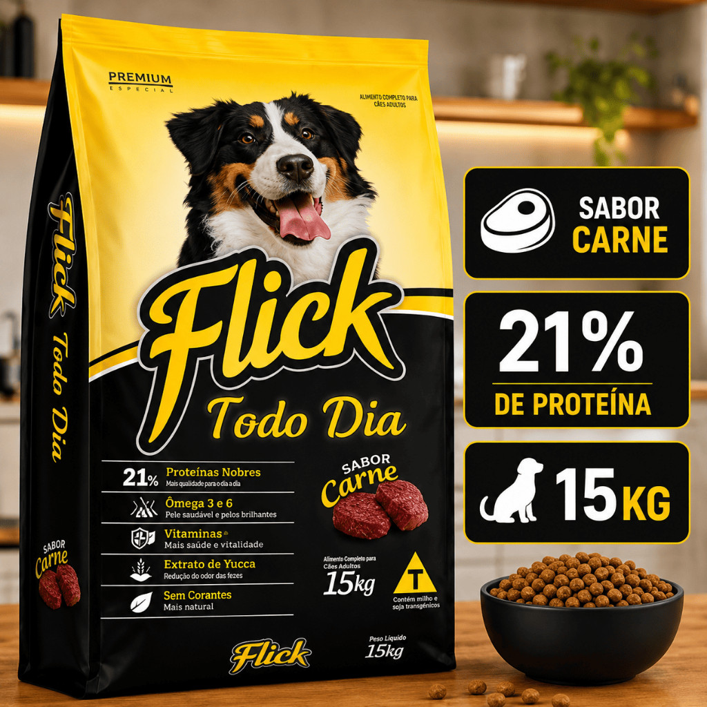 Ração de Uso Diário - Flick Todo Dia Sabor Carne - 15kg