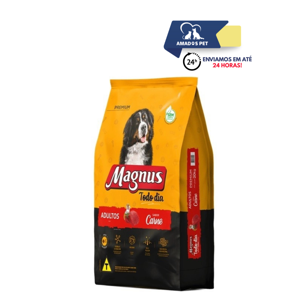 RAÇÃO PREMIUM MAGNUS TODO DIA SABOR CARNE 25KG PARA CÃES ADULTOS DE GRANDE PORTE