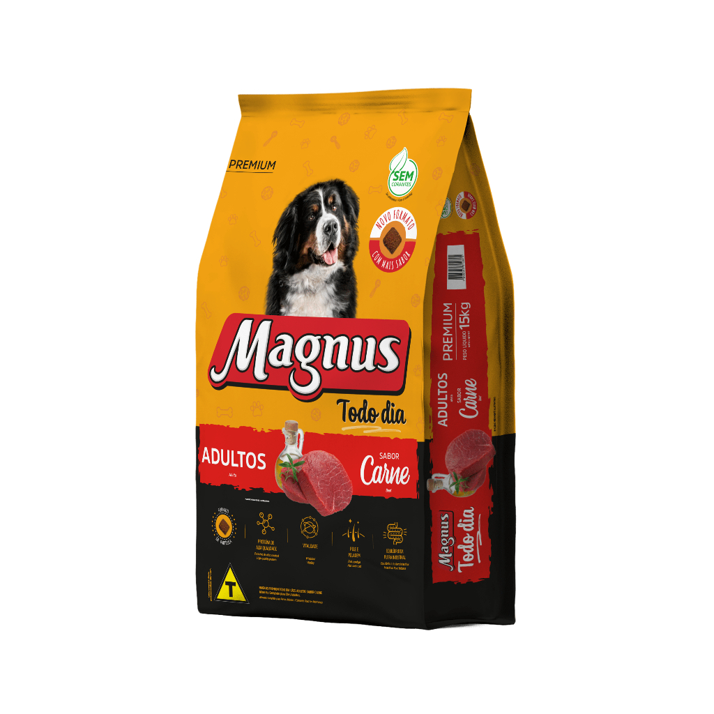 RAÇÃO MAGNUS TODO DIA PREMIUM PARA CÃES DE MÉDIO E GRANDE PORTE SABOR CARNE 10,1KG