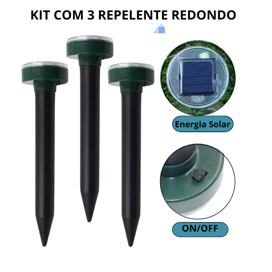 Ultrassônic Repelente Solar Redondo Kit C/ 3 Espanta Cobra Escorpião
