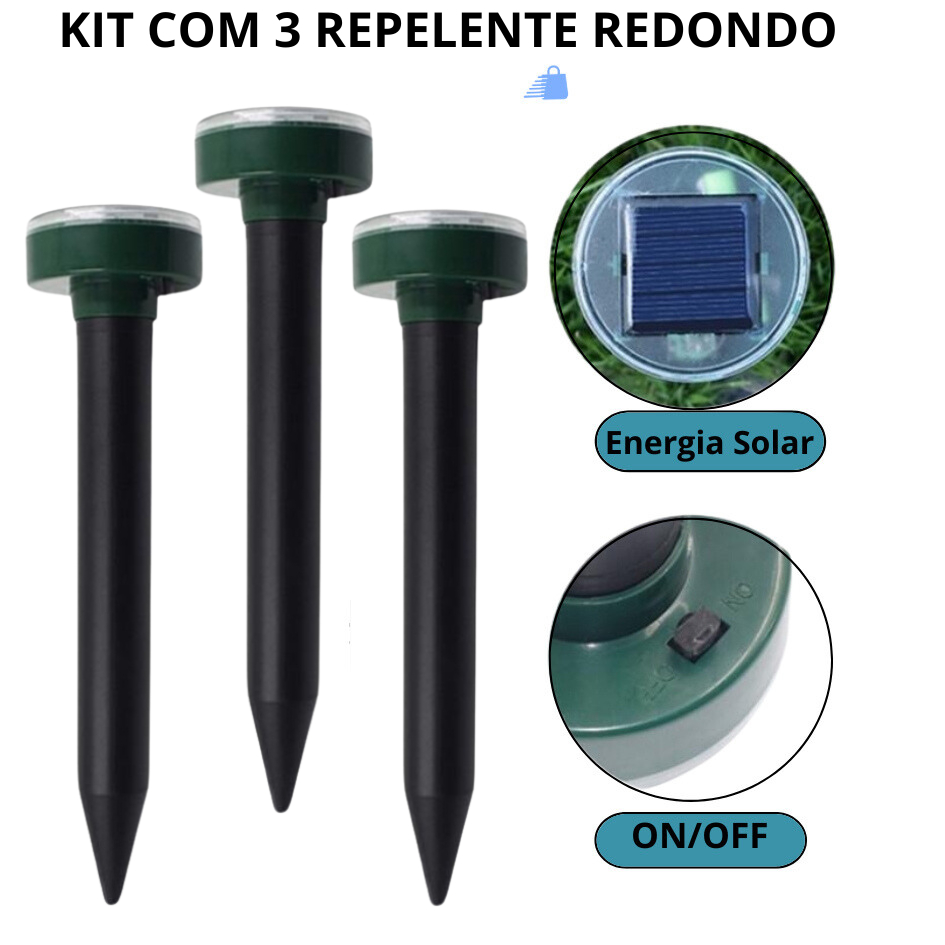 Ultrassônic Repelente Solar Redondo Kit C/ 3 Espanta Cobra Escorpião