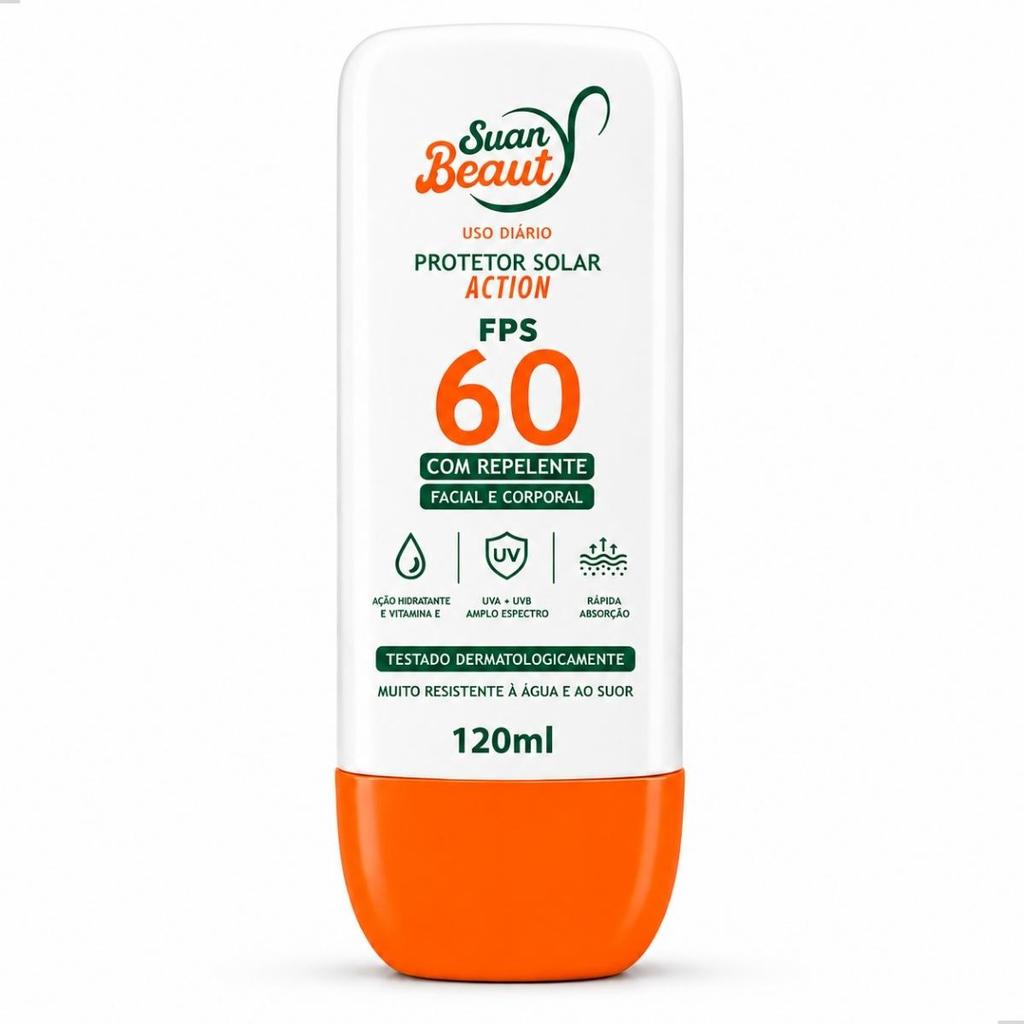 Protetor Solar com Repelente FPS 60 Facial e Corporal 120ml Suan Beaut Action