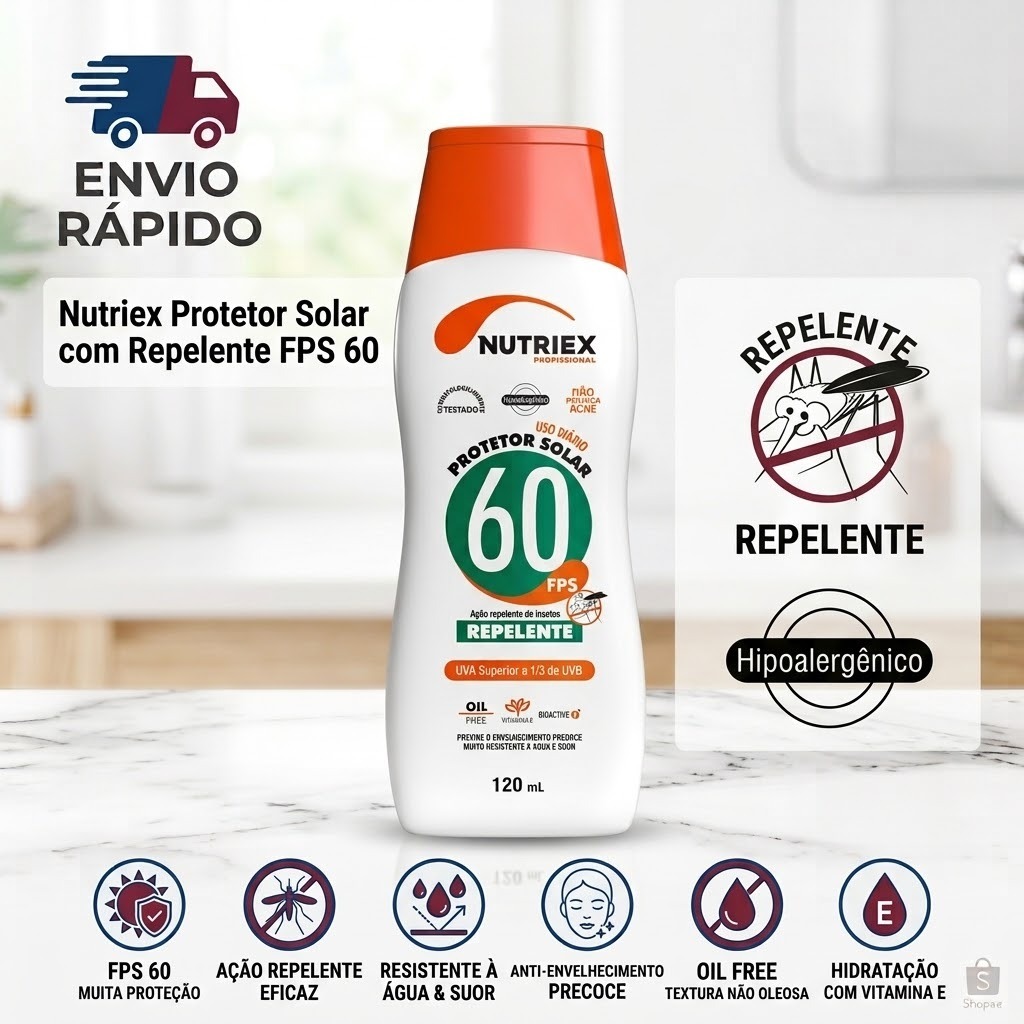 Kit 2 Protetor Solar Repelente 60 Fps 120 Ml Filtro Proteção Contra Mosquitos Insetos