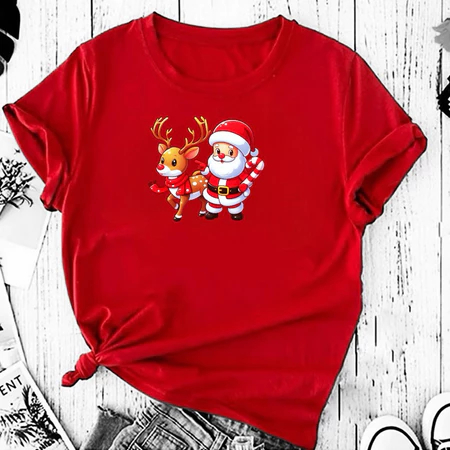 Camisa de natal feminina algodão basica estampada