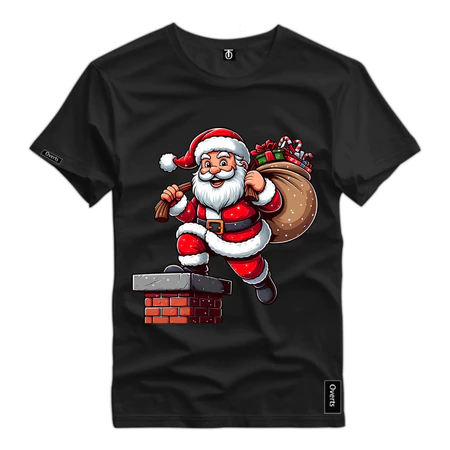 Camiseta Estampada Papai Noel Feliz Na Chaminé Feliz Natal Camisa Algodão Premium Reforçada Básica