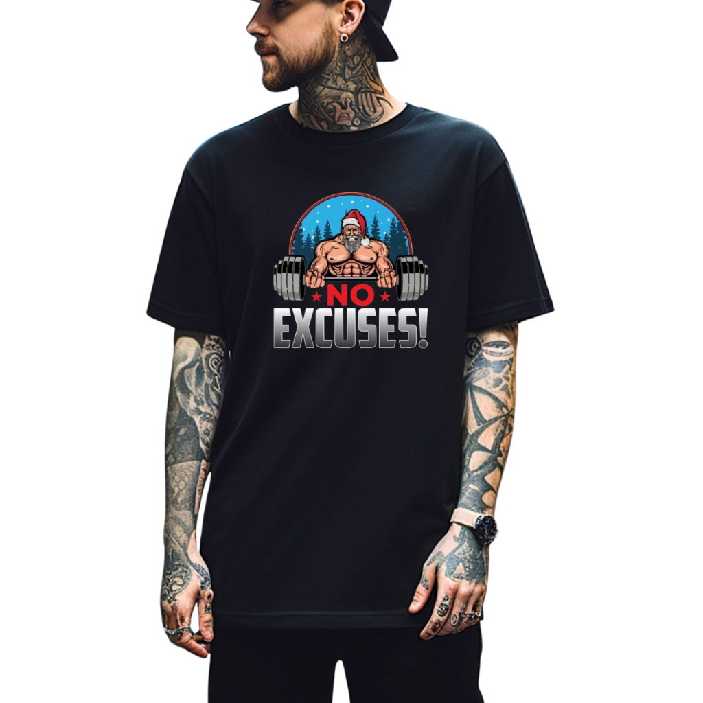 Camiseta Papai Noel Maromba Natal Treino No Excuses Básica Camisa 100% Agodão