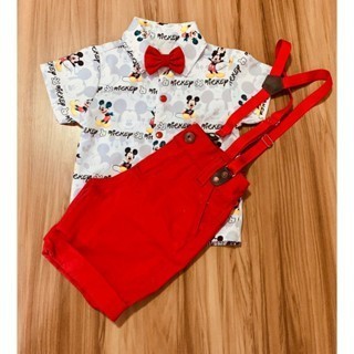 Conjunto Menino Infantil Luxo Temático Mickey +Bermuda Vermelha