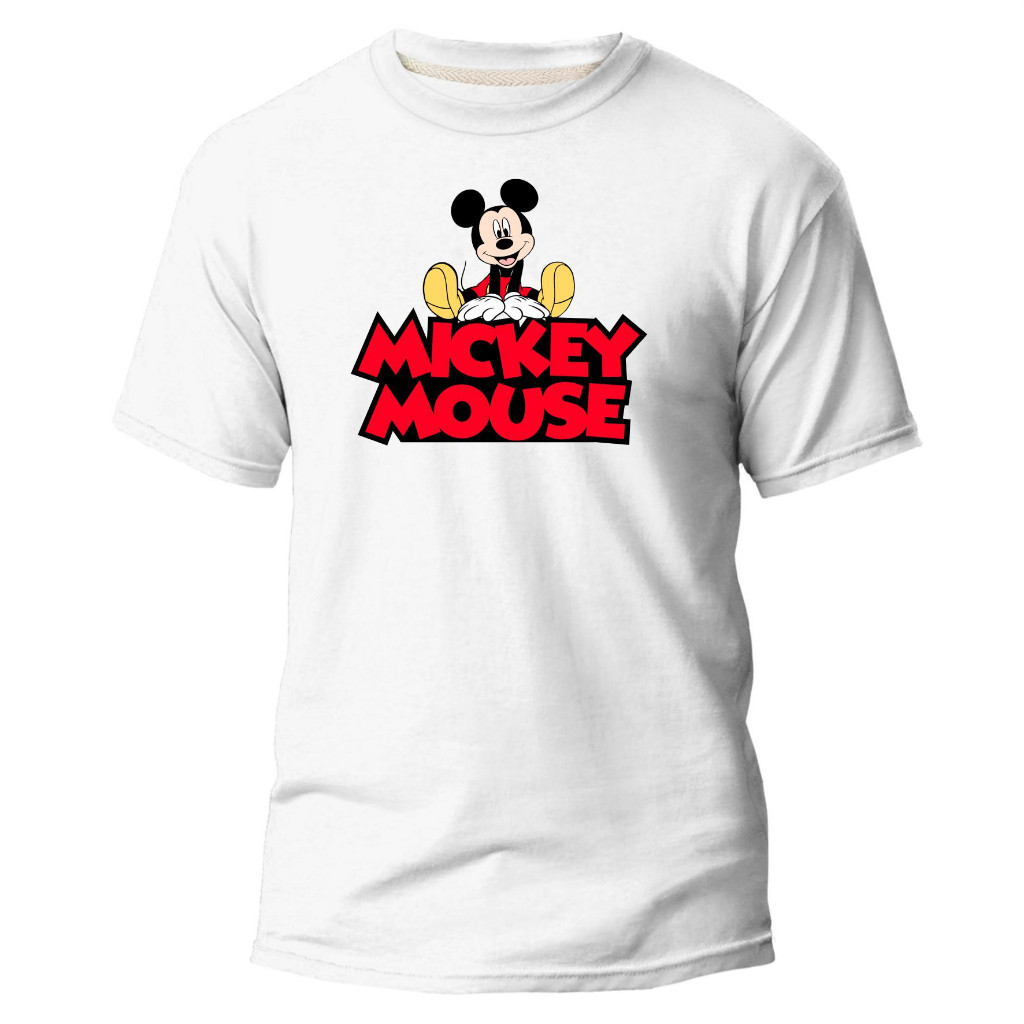 Camiseta Unisex Mickey Mouse 100% Algodão Camisa MK Estampa Vermelha Promoção
