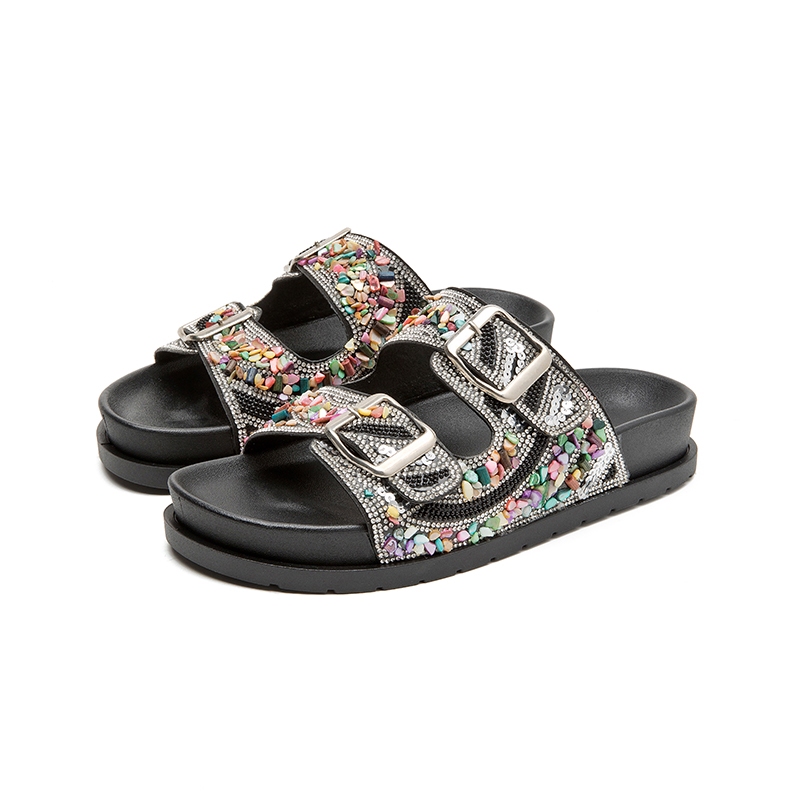 Meijile Sandálias Femininas com Strass e Buckle Design Confortáveis para Verão263