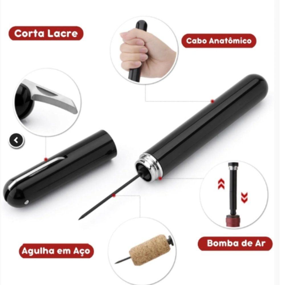 Saca Rolhas Pneumático Abridor Vinho Fácil Rápido Sem Esforco Durável Preto Garrafa Moderno