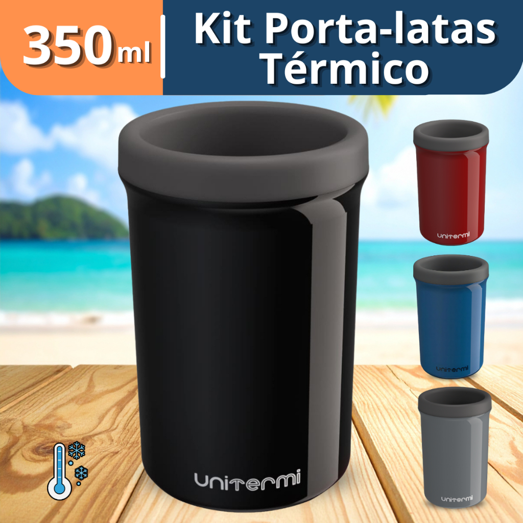 Kit 12 Porta-Latas 350ml Térmico Cerveja Refrigerante Premium Unitermi Preto Azul Vermelho Cinza